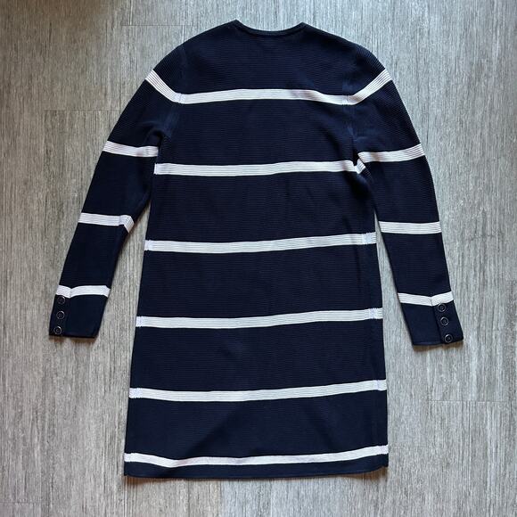 Talbots Navy Blue/White Striped Cotton Blend Long Cardigan Sweater Size Small - Picture 5 of 7